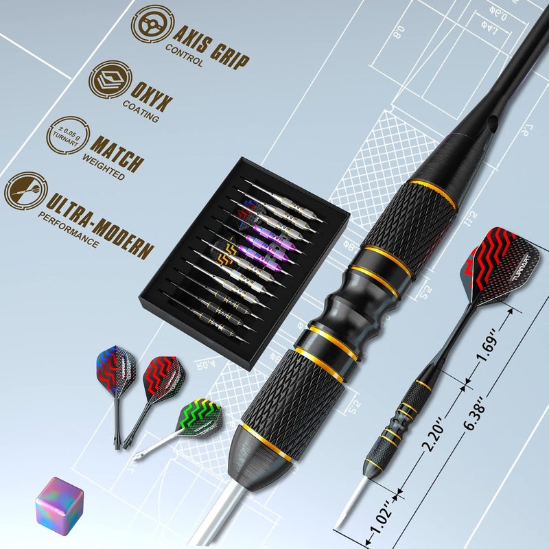 Turnart Darts Metal Tip Set - Steel Tip Darts Darts Set Professional Metal Darts 12 pcs 22/24 Grams Pro Dart Set with Stylish Case Aluminum Shafts Extra 9 Flights - Image 3